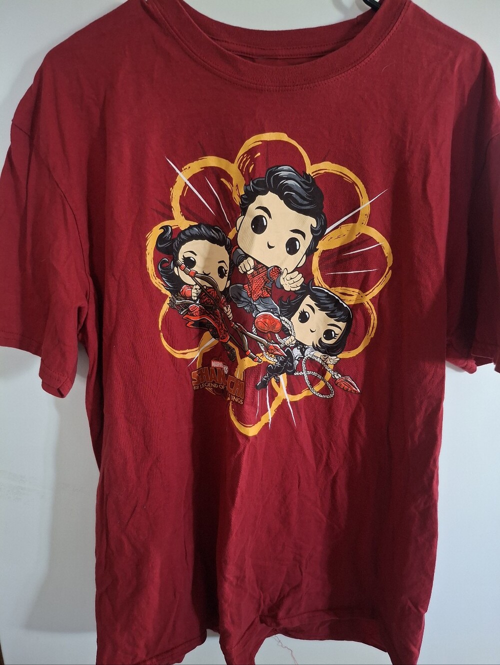 Adults Red Graphic Short-Sleeve Shirt with Cartoon Heroes